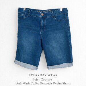 NWOT Juicy Couture Dark Wash Stretch Cuffed Bermuda Shorts Mid Rise 12